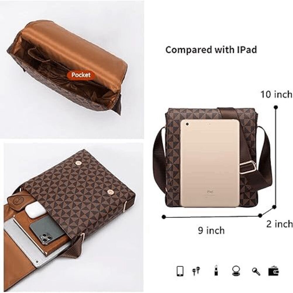 Flap Crossbody Bag Artificial Leather Shoulder bag Working Bag For Men Women - Picture 4 of 7